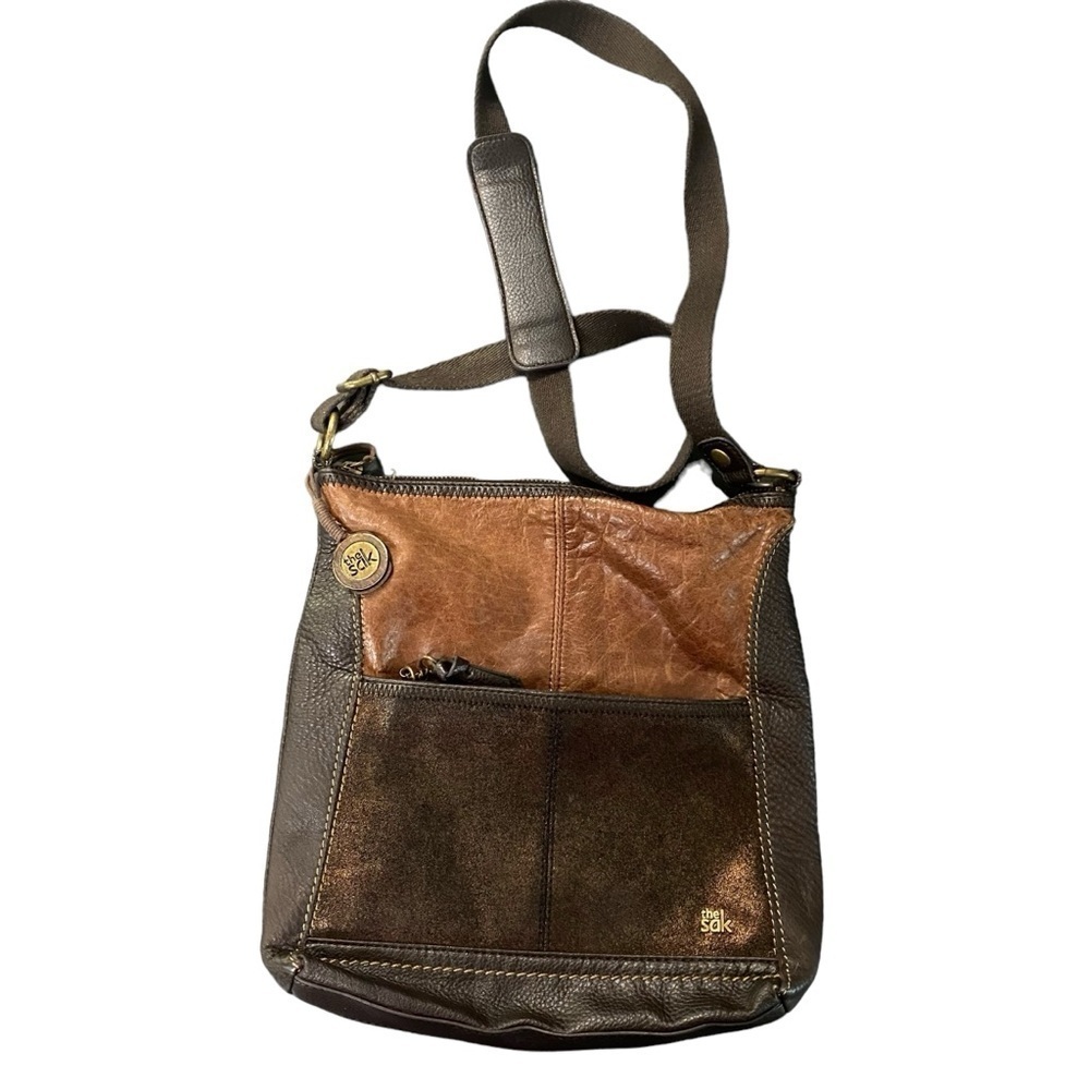 The Sak Leather Brown Teak Multi Color Colorblock Iris Crossbody Purse